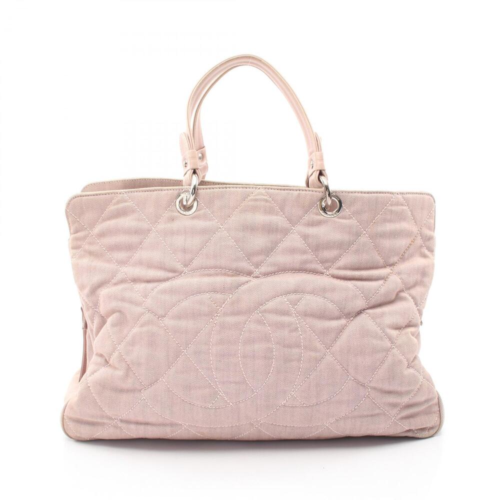 Chanel Coco Mark Tote Bag Canvas Leather Pink